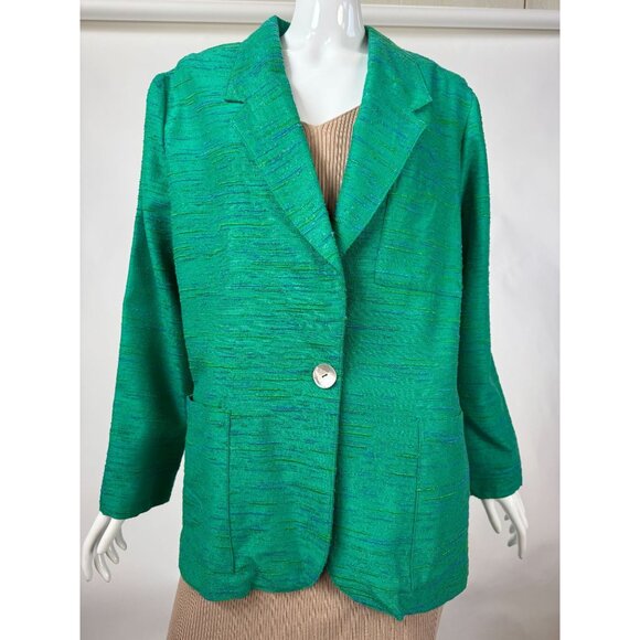 Vintage Green Designer Textured Blazer With Single Button & Pockets Sz XL - Picture 1 of 16
